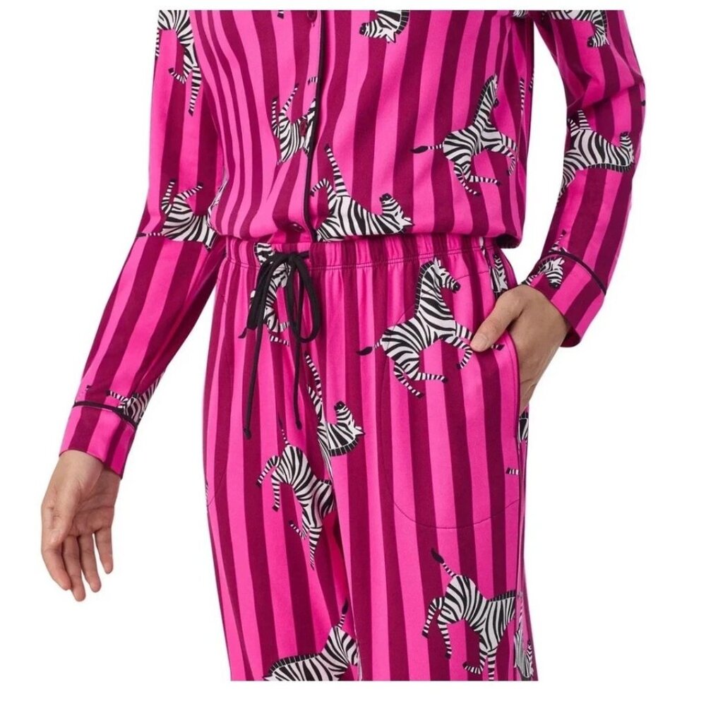 NEW Room Service Shawl Collar Pajama Set Women's XL Zebra Print Pink - Picture 5 of 11